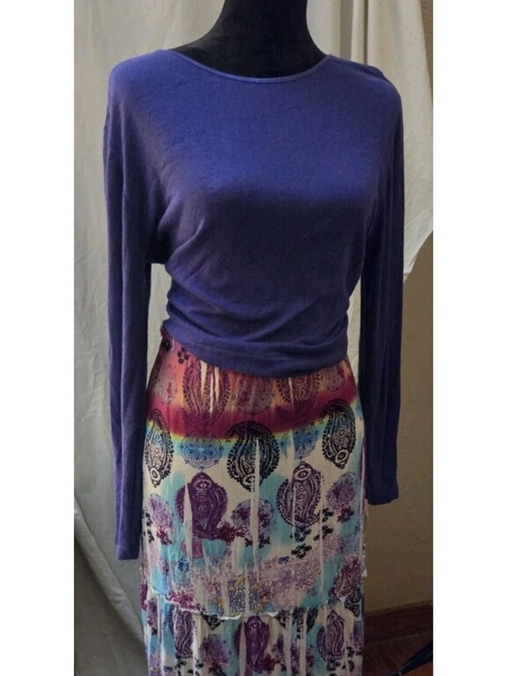 Mixit Periwinkle Blue Ribbed Knit Long Sleeve Top Scoop Neck Cotton Rayon XL
